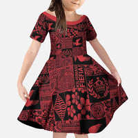 Black Tonga Kilisimasi Fiefia Family Matching Long Sleeve Bodycon Dress and Hawaiian Shirt Pacific Patchwork Xmas Vibes LT9 Daughter's Dress Black - Polynesian Pride