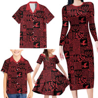 Black Tonga Kilisimasi Fiefia Family Matching Long Sleeve Bodycon Dress and Hawaiian Shirt Pacific Patchwork Xmas Vibes - Polynesian Pride