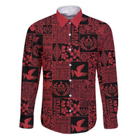 Black Tonga Kilisimasi Fiefia Family Matching Long Sleeve Bodycon Dress and Hawaiian Shirt Pacific Patchwork Xmas Vibes LT9 Dad's Shirt - Long Sleeve Black - Polynesian Pride