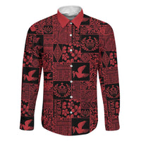 Black Tonga Kilisimasi Fiefia Family Matching Off The Shoulder Long Sleeve Dress and Hawaiian Shirt Pacific Patchwork Xmas Vibes LT9 Dad's Shirt - Long Sleeve Black - Polynesian Pride