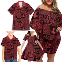 Black Tonga Kilisimasi Fiefia Family Matching Off Shoulder Short Dress and Hawaiian Shirt Pacific Patchwork Xmas Vibes - Polynesian Pride