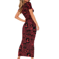 Black Tonga Kilisimasi Fiefia Family Matching Short Sleeve Bodycon Dress and Hawaiian Shirt Pacific Patchwork Xmas Vibes - Polynesian Pride