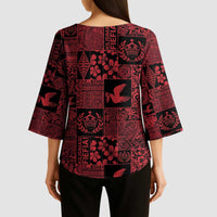 Black Tonga Kilisimasi Fiefia Kimono Sleeve Blouse Pacific Patchwork Xmas Vibes - Polynesian Pride