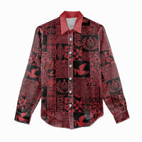 Black Tonga Kilisimasi Fiefia Women Casual Shirt Pacific Patchwork Xmas Vibes - Polynesian Pride