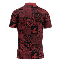 Black Tonga Kilisimasi Fiefia Zipper Polo Shirt Pacific Patchwork Xmas Vibes - Polynesian Pride