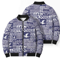Blue Tonga Kilisimasi Fiefia Bomber Puffer Jacket Pacific Patchwork Xmas Vibes - Polynesian Pride