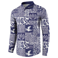 Blue Tonga Kilisimasi Fiefia Button Sweatshirt Pacific Patchwork Xmas Vibes - Polynesian Pride