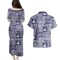Blue Tonga Kilisimasi Fiefia Couples Matching Puletasi and Hawaiian Shirt Pacific Patchwork Xmas Vibes - Polynesian Pride
