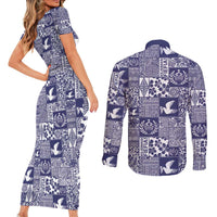 Blue Tonga Kilisimasi Fiefia Couples Matching Short Sleeve Bodycon Dress and Long Sleeve Button Shirt Pacific Patchwork Xmas Vibes LT9 - Polynesian Pride