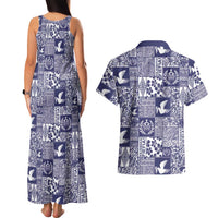 Blue Tonga Kilisimasi Fiefia Couples Matching Tank Maxi Dress and Hawaiian Shirt Pacific Patchwork Xmas Vibes LT9 - Polynesian Pride