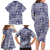 Blue Tonga Kilisimasi Fiefia Family Matching Long Sleeve Bodycon Dress and Hawaiian Shirt Pacific Patchwork Xmas Vibes - Polynesian Pride