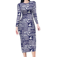 Blue Tonga Kilisimasi Fiefia Family Matching Long Sleeve Bodycon Dress and Hawaiian Shirt Pacific Patchwork Xmas Vibes - Polynesian Pride