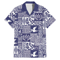 Blue Tonga Kilisimasi Fiefia Family Matching Off The Shoulder Long Sleeve Dress and Hawaiian Shirt Pacific Patchwork Xmas Vibes LT9 Dad's Shirt - Short Sleeve Blue - Polynesian Pride