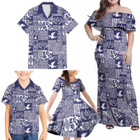 Blue Tonga Kilisimasi Fiefia Family Matching Off Shoulder Maxi Dress and Hawaiian Shirt Pacific Patchwork Xmas Vibes - Polynesian Pride