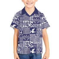 Blue Tonga Kilisimasi Fiefia Family Matching Off Shoulder Short Dress and Hawaiian Shirt Pacific Patchwork Xmas Vibes - Polynesian Pride