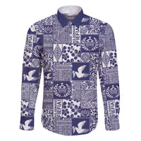 Blue Tonga Kilisimasi Fiefia Family Matching Puletasi and Hawaiian Shirt Pacific Patchwork Xmas Vibes LT9 Dad's Shirt - Long Sleeve Blue - Polynesian Pride