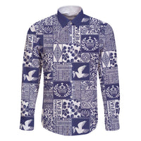 Blue Tonga Kilisimasi Fiefia Family Matching Short Sleeve Bodycon Dress and Hawaiian Shirt Pacific Patchwork Xmas Vibes LT9 Dad's Shirt - Long Sleeve Blue - Polynesian Pride