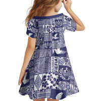 Blue Tonga Kilisimasi Fiefia Kid Short Sleeve Dress Pacific Patchwork Xmas Vibes - Polynesian Pride
