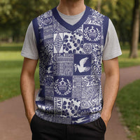 Blue Tonga Kilisimasi Fiefia Christmas Knitted V-Neck Vest Pacific Patchwork Xmas Vibes - Polynesian Pride