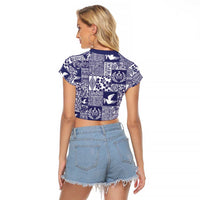 Blue Tonga Kilisimasi Fiefia Raglan Cropped T Shirt Pacific Patchwork Xmas Vibes - Polynesian Pride
