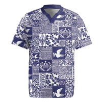 Blue Tonga Kilisimasi Fiefia Rugby Jersey Pacific Patchwork Xmas Vibes - Polynesian Pride
