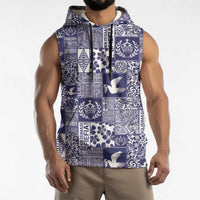 Blue Tonga Kilisimasi Fiefia Sleeveless Hoodie Pacific Patchwork Xmas Vibes - Polynesian Pride