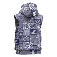 Blue Tonga Kilisimasi Fiefia Sleeveless Zip Hoodie Pacific Patchwork Xmas Vibes - Polynesian Pride