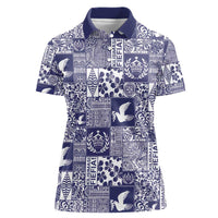 Blue Tonga Kilisimasi Fiefia Women Polo Shirt Pacific Patchwork Xmas Vibes - Polynesian Pride