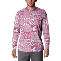 Pink Tonga Kilisimasi Fiefia Button Sweatshirt Pacific Patchwork Xmas Vibes - Polynesian Pride