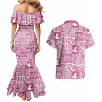 Pink Tonga Kilisimasi Fiefia Couples Matching Mermaid Dress and Hawaiian Shirt Pacific Patchwork Xmas Vibes - Polynesian Pride