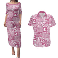 Pink Tonga Kilisimasi Fiefia Couples Matching Puletasi and Hawaiian Shirt Pacific Patchwork Xmas Vibes LT9 Pink - Polynesian Pride