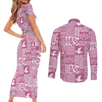 Pink Tonga Kilisimasi Fiefia Couples Matching Short Sleeve Bodycon Dress and Long Sleeve Button Shirt Pacific Patchwork Xmas Vibes LT9 - Polynesian Pride