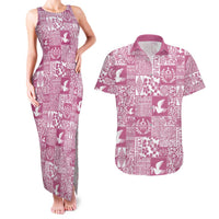 Pink Tonga Kilisimasi Fiefia Couples Matching Tank Maxi Dress and Hawaiian Shirt Pacific Patchwork Xmas Vibes LT9 Pink - Polynesian Pride