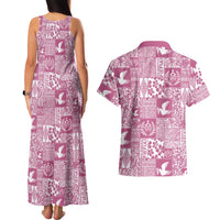 Pink Tonga Kilisimasi Fiefia Couples Matching Tank Maxi Dress and Hawaiian Shirt Pacific Patchwork Xmas Vibes LT9 - Polynesian Pride