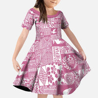 Pink Tonga Kilisimasi Fiefia Family Matching Long Sleeve Bodycon Dress and Hawaiian Shirt Pacific Patchwork Xmas Vibes LT9 Daughter's Dress Pink - Polynesian Pride