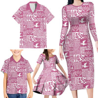 Pink Tonga Kilisimasi Fiefia Family Matching Long Sleeve Bodycon Dress and Hawaiian Shirt Pacific Patchwork Xmas Vibes - Polynesian Pride