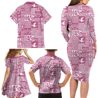 Pink Tonga Kilisimasi Fiefia Family Matching Long Sleeve Bodycon Dress and Hawaiian Shirt Pacific Patchwork Xmas Vibes LT9 - Polynesian Pride