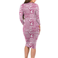 Pink Tonga Kilisimasi Fiefia Family Matching Long Sleeve Bodycon Dress and Hawaiian Shirt Pacific Patchwork Xmas Vibes - Polynesian Pride