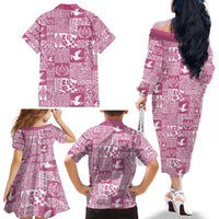 Pink Tonga Kilisimasi Fiefia Family Matching Off The Shoulder Long Sleeve Dress and Hawaiian Shirt Pacific Patchwork Xmas Vibes LT9 - Polynesian Pride