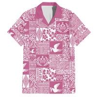 Pink Tonga Kilisimasi Fiefia Family Matching Off The Shoulder Long Sleeve Dress and Hawaiian Shirt Pacific Patchwork Xmas Vibes LT9 Dad's Shirt - Short Sleeve Pink - Polynesian Pride