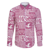 Pink Tonga Kilisimasi Fiefia Family Matching Off The Shoulder Long Sleeve Dress and Hawaiian Shirt Pacific Patchwork Xmas Vibes LT9 Dad's Shirt - Long Sleeve Pink - Polynesian Pride