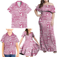 Pink Tonga Kilisimasi Fiefia Family Matching Off Shoulder Maxi Dress and Hawaiian Shirt Pacific Patchwork Xmas Vibes - Polynesian Pride