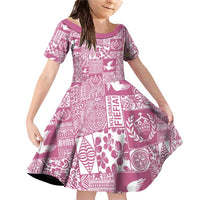 Pink Tonga Kilisimasi Fiefia Family Matching Off Shoulder Short Dress and Hawaiian Shirt Pacific Patchwork Xmas Vibes - Polynesian Pride