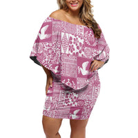 Pink Tonga Kilisimasi Fiefia Family Matching Off Shoulder Short Dress and Hawaiian Shirt Pacific Patchwork Xmas Vibes - Polynesian Pride