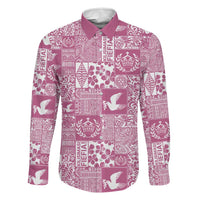 Pink Tonga Kilisimasi Fiefia Family Matching Puletasi and Hawaiian Shirt Pacific Patchwork Xmas Vibes LT9 Dad's Shirt - Long Sleeve Pink - Polynesian Pride