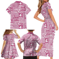 Pink Tonga Kilisimasi Fiefia Family Matching Short Sleeve Bodycon Dress and Hawaiian Shirt Pacific Patchwork Xmas Vibes LT9 - Polynesian Pride