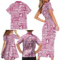 Pink Tonga Kilisimasi Fiefia Family Matching Short Sleeve Bodycon Dress and Hawaiian Shirt Pacific Patchwork Xmas Vibes - Polynesian Pride