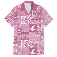Pink Tonga Kilisimasi Fiefia Family Matching Short Sleeve Bodycon Dress and Hawaiian Shirt Pacific Patchwork Xmas Vibes - Polynesian Pride