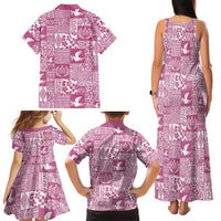 Pink Tonga Kilisimasi Fiefia Family Matching Tank Maxi Dress and Hawaiian Shirt Pacific Patchwork Xmas Vibes - Polynesian Pride