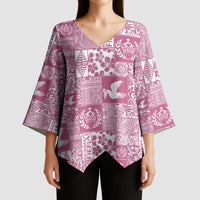 Pink Tonga Kilisimasi Fiefia Kimono Sleeve Blouse Pacific Patchwork Xmas Vibes - Polynesian Pride